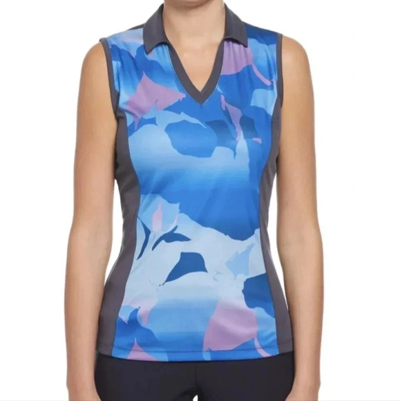 Womens Abstract Gradient Print Block Golf Polo - Picture 1 of 11